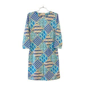 J. Mclaughlin Womens Sophia Needlepoint Dress Blue Geometric Stretch Small New